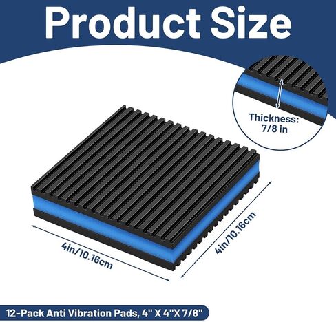 12-Pack Anti Vibration Pads, 4x4x7/8 Inch EVA Rubber Isolation Pads, Heavy Duty Vibration Isolation Pads for AC Unit, Air Compressor, Treadmill, HVAC Washer Dryer in Kuwait