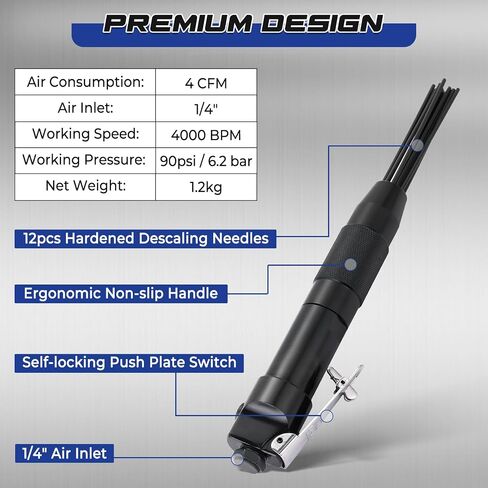 NATGAI Compact Air Needle Scaler, Pneumatic Rust Paint Remover with 12 Needles, Needle Gun Air Tool with 1/4" NPT Fitting for Weld Slag Cleaning, Rust Removal, Auto Repair in Kuwait