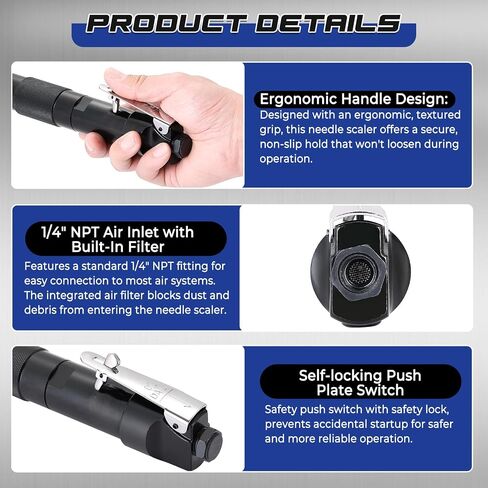 NATGAI Compact Air Needle Scaler, Pneumatic Rust Paint Remover with 12 Needles, Needle Gun Air Tool with 1/4" NPT Fitting for Weld Slag Cleaning, Rust Removal, Auto Repair in Kuwait