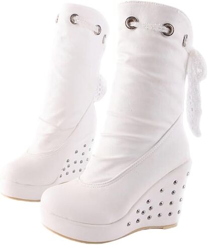 Women's large-size retro wedge fashion short boots with lace-up design. Suitable for daily wear and outdoor casual outfits. in Kuwait