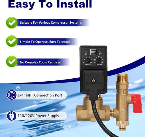 Edv200 Electronic Drain Valve Replacement, 1/4NPT 110/120v 7/16" ORF, Full-Function Automatic Condensate Drain Valve for Removes Condensed Water And Oil From The Air Receiver Tank in Kuwait