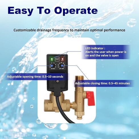 Edv200 Electronic Drain Valve Replacement, 1/4NPT 110/120v 7/16" ORF, Full-Function Automatic Condensate Drain Valve for Removes Condensed Water And Oil From The Air Receiver Tank in Kuwait