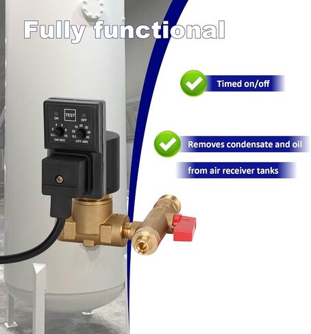 Edv200 Electronic Drain Valve Replacement, 1/4NPT 110/120v 7/16" ORF, Full-Function Automatic Condensate Drain Valve for Removes Condensed Water And Oil From The Air Receiver Tank in Kuwait