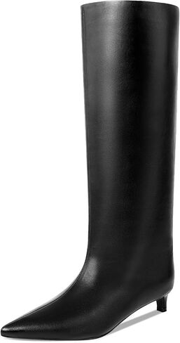 Kitten Heel Knee High Boots for Women, 1.5-in Stiletto Low Heel Long Boots Women Knee High, Womens Pull on Pointed Toe Tall Boots, Below the Knee Boots Faux Leather in Kuwait
