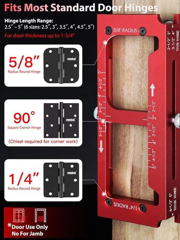 Door Hinge Jig & Lock Hole Drilling Kit – Adjustable Aluminum Router Template for Hinge Mortising (2.5"-5", 1/4"R, 5/8"R, Square Corner) – For 1-3/8" & 1-3/4" Thick Doors in Kuwait