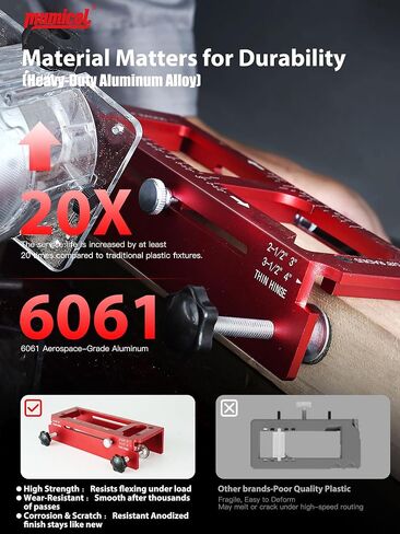 Door Hinge Jig & Lock Hole Drilling Kit – Adjustable Aluminum Router Template for Hinge Mortising (2.5"-5", 1/4"R, 5/8"R, Square Corner) – For 1-3/8" & 1-3/4" Thick Doors in Kuwait