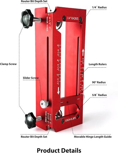 Door Hinge Jig & Lock Hole Drilling Kit – Adjustable Aluminum Router Template for Hinge Mortising (2.5"-5", 1/4"R, 5/8"R, Square Corner) – For 1-3/8" & 1-3/4" Thick Doors in Kuwait