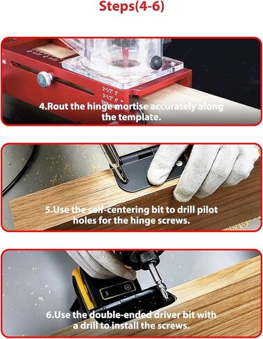 Door Hinge Jig & Lock Hole Drilling Kit – Adjustable Aluminum Router Template for Hinge Mortising (2.5"-5", 1/4"R, 5/8"R, Square Corner) – For 1-3/8" & 1-3/4" Thick Doors in Kuwait