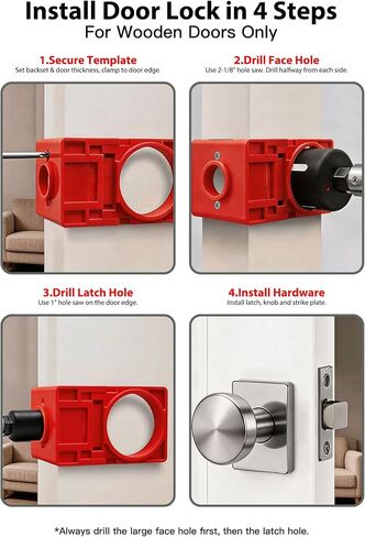 Door Hinge Jig & Lock Hole Drilling Kit – Adjustable Aluminum Router Template for Hinge Mortising (2.5"-5", 1/4"R, 5/8"R, Square Corner) – For 1-3/8" & 1-3/4" Thick Doors in Kuwait