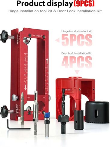 Door Hinge Jig & Lock Hole Drilling Kit – Adjustable Aluminum Router Template for Hinge Mortising (2.5"-5", 1/4"R, 5/8"R, Square Corner) – For 1-3/8" & 1-3/4" Thick Doors in Kuwait