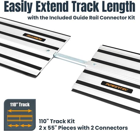 POWERTEC 110" Track Saw Guide Rail Connector Set with Protective Bag for DeWalt Track Saws | Includes 2x55" Aluminum Extruded Guide Rails and (1) Guide Rail Connector for Woodworking Projects (71961) in Kuwait