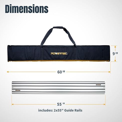 POWERTEC 110" Track Saw Guide Rail Connector Set with Protective Bag for DeWalt Track Saws | Includes 2x55" Aluminum Extruded Guide Rails and (1) Guide Rail Connector for Woodworking Projects (71961) in Kuwait