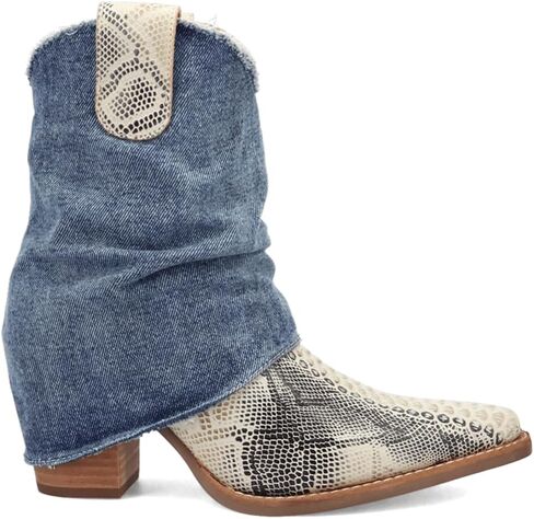 Dingo Womens Denim Dream Snip Toe Casual Boots Ankle Mid Heel 2-3" in Kuwait