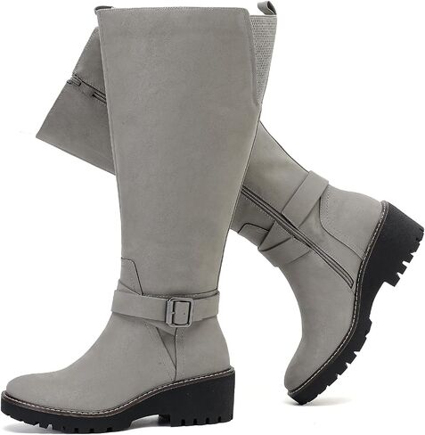 Luoika Women's Extra Wide Calf Knee High Boots. | Wide Width, Round Toe, Slouchy Boots, Low Stacked Heel, Winter Boots. in Kuwait