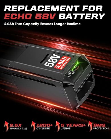 XAVITO 58V 5.0Ah Battery Replacement for Echo 58V Battery CBP-58V20 CBP-58V40, 2.5X Longer Runtime, for Echo 58V Cordless Tools and Charger in Kuwait