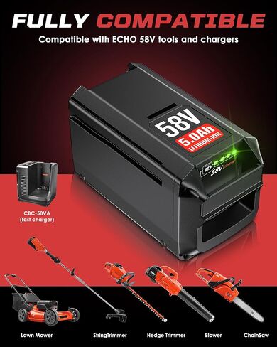 XAVITO 58V 5.0Ah Battery Replacement for Echo 58V Battery CBP-58V20 CBP-58V40, 2.5X Longer Runtime, for Echo 58V Cordless Tools and Charger in Kuwait
