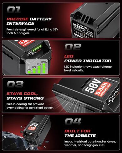XAVITO 58V 5.0Ah Battery Replacement for Echo 58V Battery CBP-58V20 CBP-58V40, 2.5X Longer Runtime, for Echo 58V Cordless Tools and Charger in Kuwait