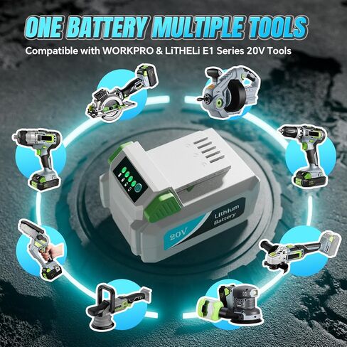 20V 4.0Ah Rechargeable Lithium Battery | for WORKPRO & LiTHELi E1 Series 20V Tools, 80Wh High Capacity Rechargeable Battery Pack with Long Runtime in Kuwait