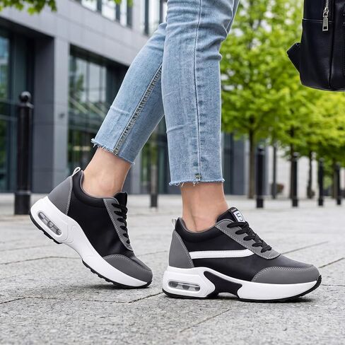 Women Height Increasing Sneakers Hidden Wedge Sneakers Lace-Up Platform Walking Shoes Casual Breathable Sports Shoes Women High Heel Sneakers Low-Top Comfortable Shoes All Season in Kuwait