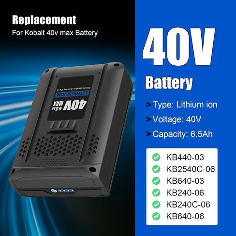 6.5Ah KB540-06 Replacement for Kobalt 40v Battery KB440-03 KB440C-06 KB540-06 KB240-03 KB640‑03 Compatible with Kobalt 40V Cordless Power Tools in Kuwait