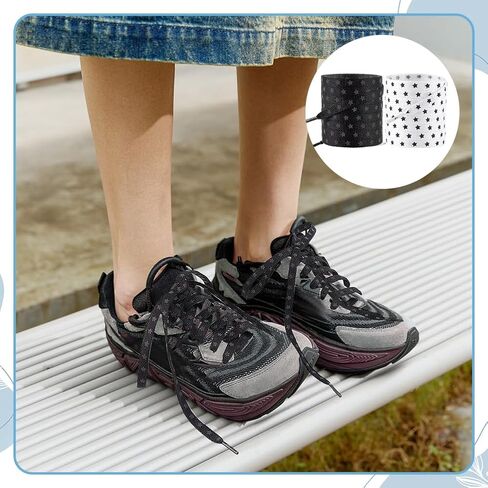 FINGERINSPIRE 2 Pairs Star Flat Shoe Laces 55x5/16Inch Black/White Polyester Shoelaces Fashion Black Star Pattern Lace Durable Replacement Laces Set for Sneakers Boots Casual Shoes in Kuwait