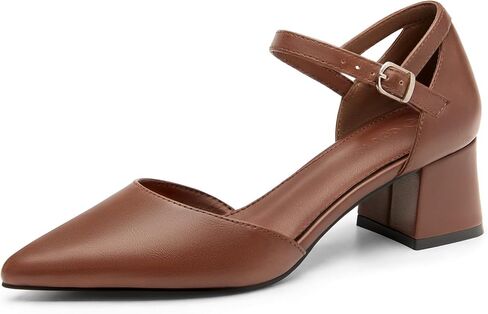 Coutgo Womens Chunky Low Heels Pointed Toe Ankle Strap Pumps Dress Shoes | 2.1-Inch Block Heel, Comfortable & Stable, Adjustable Buckle, Vintage, Casual, Work, Office, Party in Kuwait