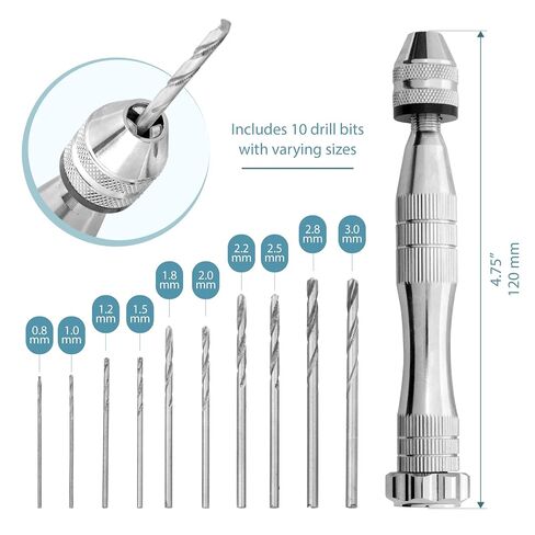 The Beadsmith Craft Drill Set – Push Hand Drill w/ 10 Drill Bits (0.8-3 mm), 4.75 Inches, Adjustable Chuck, Creates Small Holes in Metal, Wax, and Resin in Kuwait