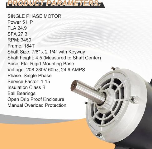 23378805 5HP Air Compressor Motor Fits for Ingersoll Rand Single Phase | 184T Frame 208/230V 3450 RPM 60Hz Electric Motor Replace# 23220064 54421193 56283138 in Kuwait