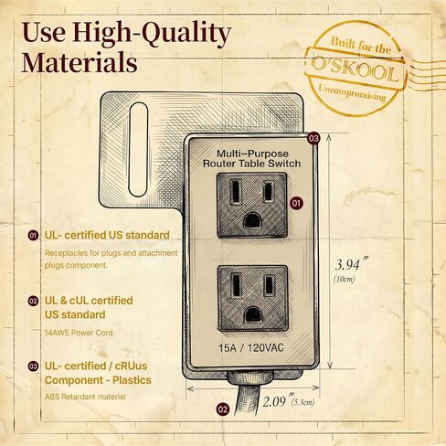O'SKOOL Router Table Switch, Paddle Safety Switch with Dual Outlets, 15A 120V Power Tool Switch for Router Table, Table Saw, Drill Press,PTA030 in Kuwait