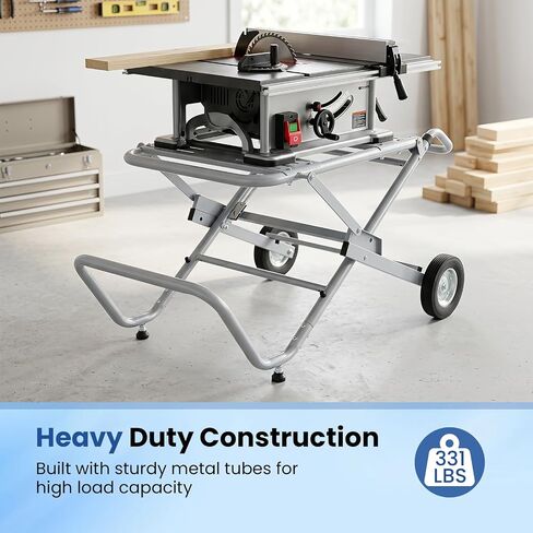 Goplus Portable Table Saw Stand, 331 Lbs Load Capacity Tablesaw Stand | Foldable Rolling Table Saw Stand with Wheels, Universal for Most Saws, Easy Storage for Woodworking Garage Workshop in Kuwait