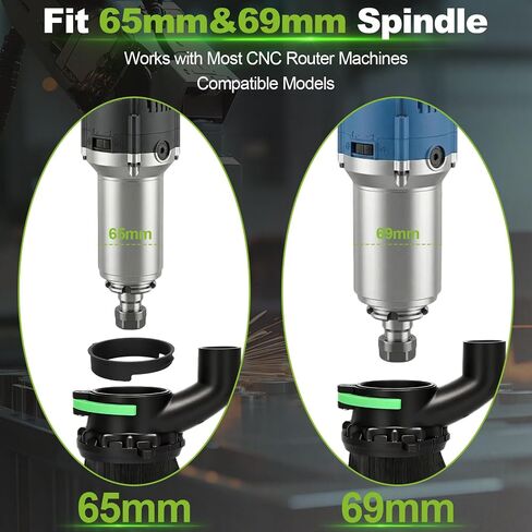 65mm & 69mm CNC Router Dust Shoe | Dual Brush Lengths with Magnetic Split Design | Works with Most Spindle Motors and Compact Routers in Kuwait