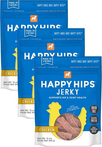 Happy Hips Chicken Jerky، علاجات الكلاب الخالية من الحبوب مع الجلوكوزامين والكوندرويتين، صنع في الولايات المتحدة الأمريكية، 4 أونصة، الموديل: 29251 in Kuwait