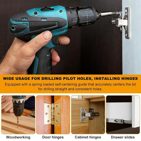 3-Piece Self Centering Drill Bit Set, Ultra-Hard Steel VIX Bit with Hex Key, CC2430 3/32" 7/64" 1/8" Center Hinge Drill Bits for 1/4In Hex Shank Drills, Install Hinge & Cabinet and Doors in Kuwait