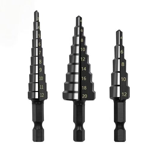 Step Drill Bit Set for Metal, Titanium Coated HSS Step Bits with Double Cutting Edge, 3PCS Cone Drill Bits for Aluminum, Wood, Plastic, Multi Size Hole Drill Bit Set in Kuwait