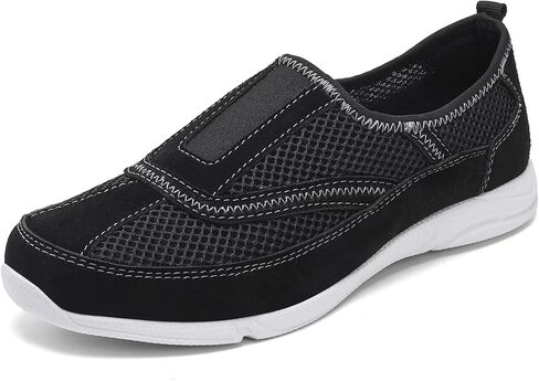 Womens Mesh & Leather Slip-On Sneakers Lightweight Breathable Athletic Summer Shoes with Stylish Durable Design for Walking, Gym, and Casual in Kuwait