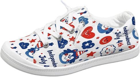 Women's Patriotic Canvas Sneakers, God Bless America Print Low-Top Slip-On Shoes, American Flag Star Stripes Casual Walking Shoes for 4th of July in Kuwait