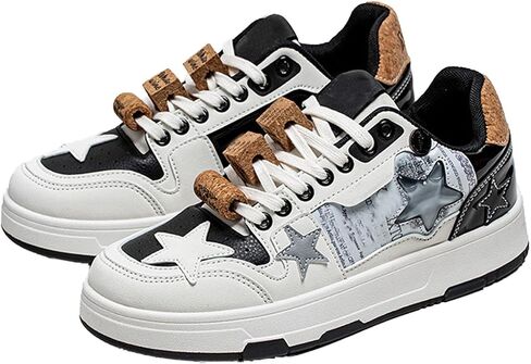 Women’s Y2K Platform Sneakers with Star Embroidery - Cute Chunky Skate Shoes for Teen Girls - Casual Low Top Lace up Tennis Walking Shoes Fashion Sneakers in Kuwait