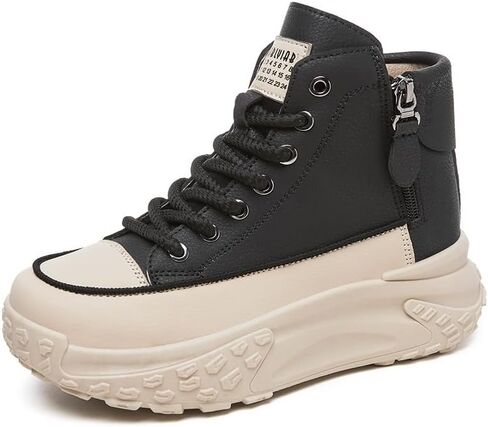 Women's Leather Lace-Up Platform Sneakers, Outdoor Non-Slip Comfortable High-Top Walking Casual Sneakers Chunky Sneakers for Women Running Shoes in Kuwait