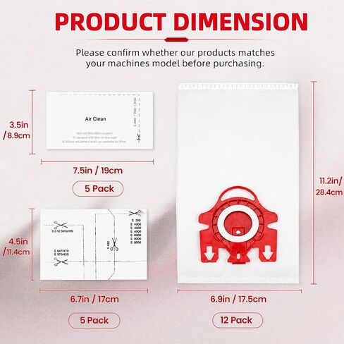 12pcs 3D AirClean FJM Dust Bags for Miele FJM Vacuum Cleaner Complete C1 | Compact C1, Compact C2, S241, S290, S300i, S500, S700, S4, S6 Series, with 5 Motor Protection Filters 5 Air Clean Filters in Kuwait