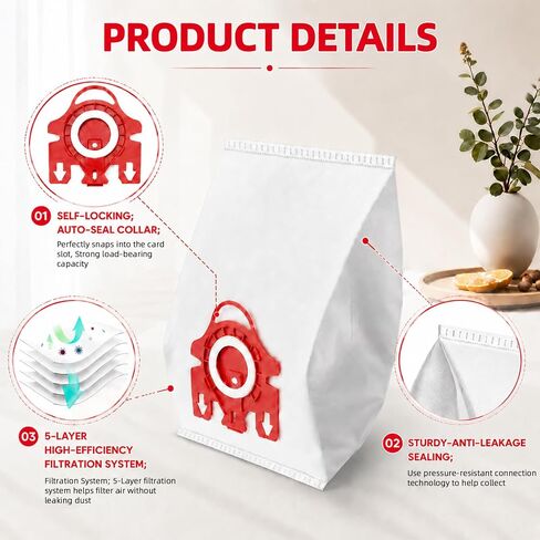 12pcs 3D AirClean FJM Dust Bags for Miele FJM Vacuum Cleaner Complete C1 | Compact C1, Compact C2, S241, S290, S300i, S500, S700, S4, S6 Series, with 5 Motor Protection Filters 5 Air Clean Filters in Kuwait