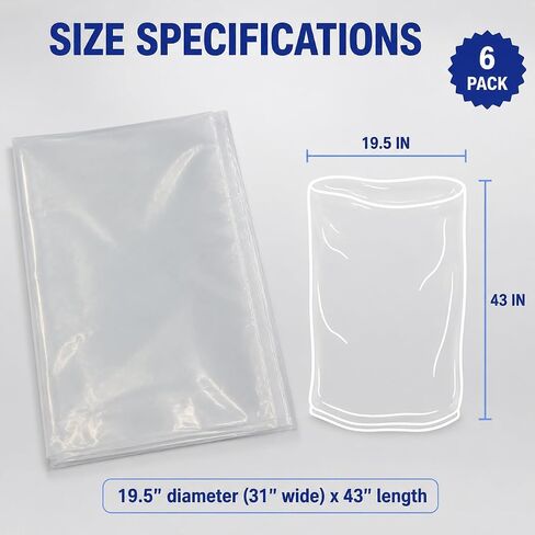 Dust Collector Bags 709563 for JET DC-1100VX / DC-1200VX Dust Collectors | for 6 Mil Thick,19.5" Diameter x 43" Length Heavy Duty Clear Dust Collector Bags, for Woodworking Shop (6-Pack) in Kuwait