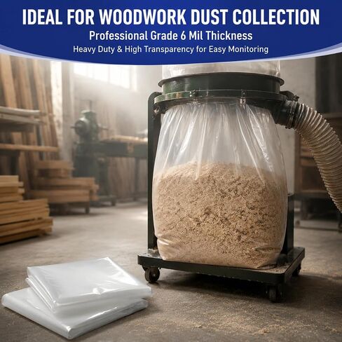 Dust Collector Bags 709563 for JET DC-1100VX / DC-1200VX Dust Collectors | for 6 Mil Thick,19.5" Diameter x 43" Length Heavy Duty Clear Dust Collector Bags, for Woodworking Shop (6-Pack) in Kuwait