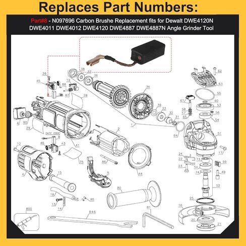 10PACK N097696 Replacement Carbon Brushes Compatible with Dewalt DWE4011 DWE4012 DWE4120 DWE4887 DWE4887N DWE4120N Angle Grinders, replaces M76 Aftermarket Carbon Brush in Kuwait