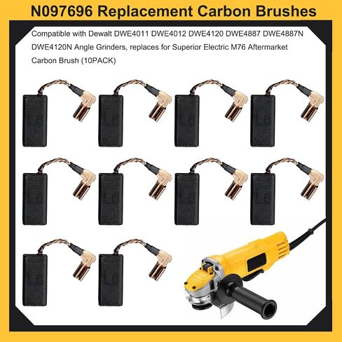 10PACK N097696 Replacement Carbon Brushes Compatible with Dewalt DWE4011 DWE4012 DWE4120 DWE4887 DWE4887N DWE4120N Angle Grinders, replaces M76 Aftermarket Carbon Brush in Kuwait