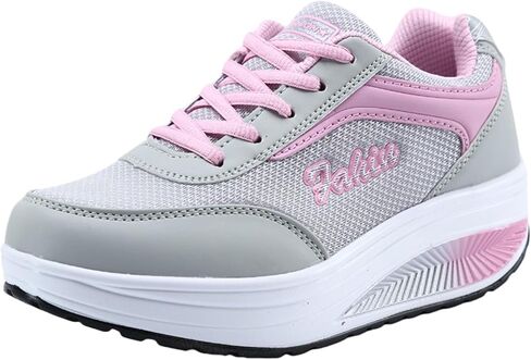 Womens Rocker Bottom Platform Sneakers Breathable Mesh Thick Sole Walking Shoes Lightweight Non-Slip Orthopedic Comfort Sneakers Lace-Up Fitness Toning Shoes for Daily Work Gym Travel in Kuwait