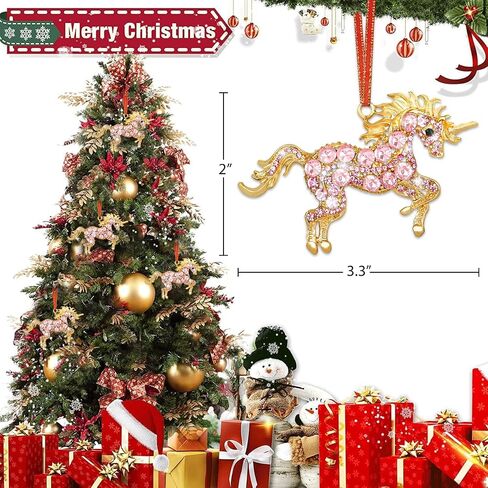 heyinshen يونيكورن عيد الميلاد الحلي المعدنية الوردي يونيكورن حلية لعيد الميلاد شجرة ديكور الراين وحيد القرن شنقا حلية لعيد الميلاد ديكور الهدايا للنساء الفتيات الاطفال المنزل حفلة عيد ميلاد لوازم in Kuwait