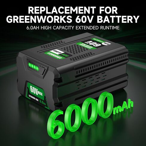 RYIBME 60V 6.0Ah Lithium Ion Battery for Greenworks 60V Power Tools, Compatible with Greenworks 60V Battery LB60A00 LB60A02 LB60A03, Fits 75+ Outdoor Cordless Tools in Kuwait