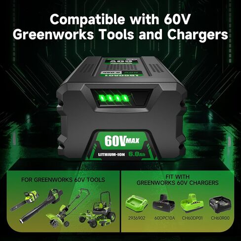 RYIBME 60V 6.0Ah Lithium Ion Battery for Greenworks 60V Power Tools, Compatible with Greenworks 60V Battery LB60A00 LB60A02 LB60A03, Fits 75+ Outdoor Cordless Tools in Kuwait