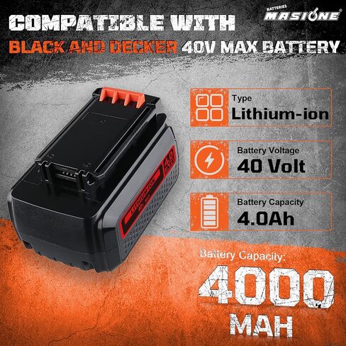 Masione 2P 4.0Ah 40V Lithium-Ion Battery Replacement for Black and Decker 40V Battery Compatible with Black and Decker Battery 40V LBXR36 LBX2040 LBX2540 and 40V Power Tools in Kuwait