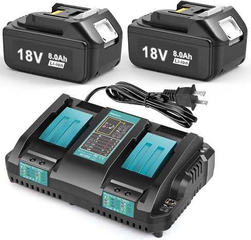 ARyee 2 Pack 18V 8.0Ah BL1860 Replacement Battery Charger Combo for Makita 18V Battery, DC18RD Rapid Dual Charger for BL1850B BL1840B BL1830B BL1815B in Kuwait